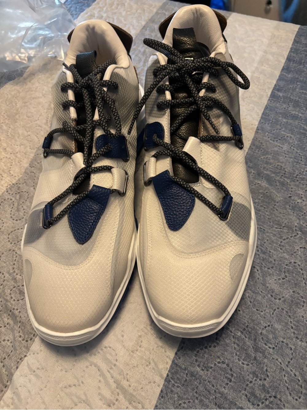 Men's White and Navy Athletic Sneakers